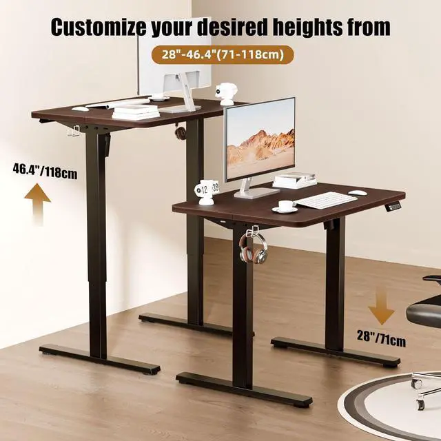 Alt view image 5 of 7 - Electric Standing Desk, 31.5" x 23.6" Height Adjustable Sit Stand Desk with Splice Board for Home Office, Computer Desk Memory Preset (Black Frame, Walnut Desktop)