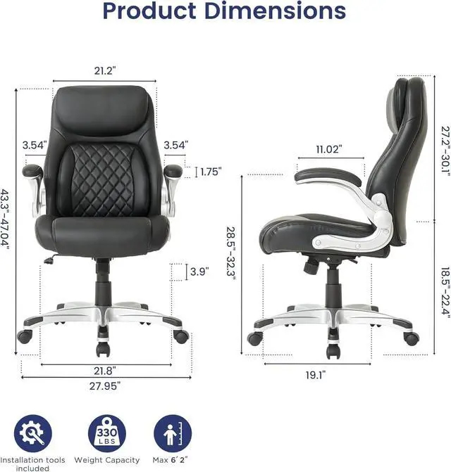 Alt view image 3 of 7 - Nouhaus Ergonomic Office Chair Premium Microfiber Leather Adjustable Lumbar Support & Armrests, High Back Comfy Desk Gaming Chairs Executive Computer Swivel Chair Tilt Function(Posture,Black)