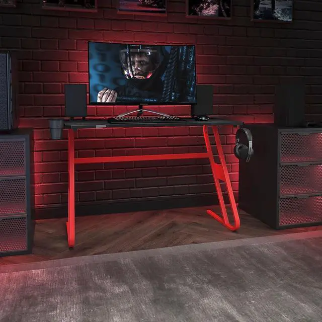 Alt view image 2 of 7 - Flash Furniture Fisher Red Gaming Ergonomic Desk with Cup Holder and Headphone Hook