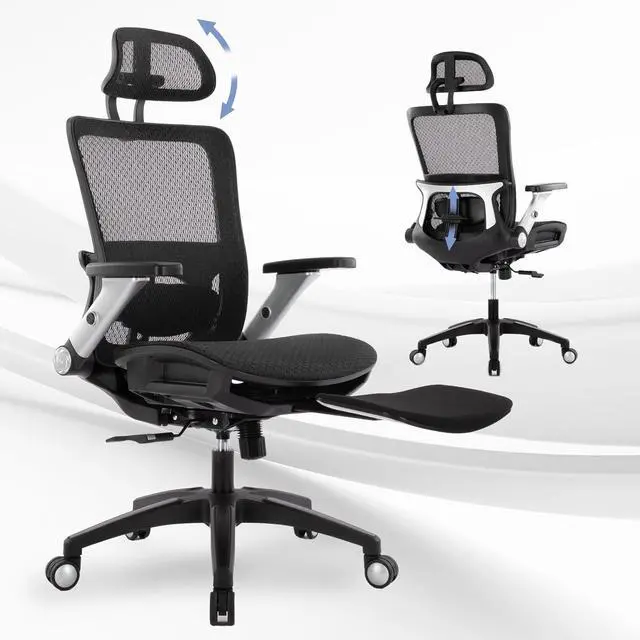 Main image of COLAMY Executive Mesh Office Chair with Footrest, Ergonomic Chair High Back with Adjustable Lumbar Support, Computer Desk Chair for Office/Work-Black