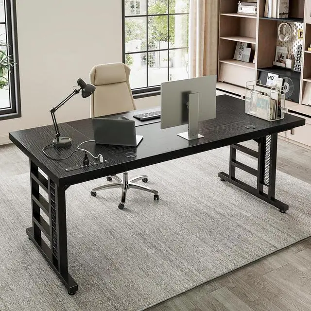 Main image of Coleshome 71 Inch Executive Desk with USB Ports, Computer Office Desk, Large Mordern Writing Table, Workstation Business Furniture for Home Office, Black
