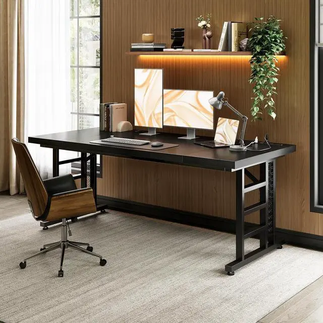 Alt view image 3 of 7 - Coleshome 71 Inch Executive Desk with USB Ports, Computer Office Desk, Large Mordern Writing Table, Workstation Business Furniture for Home Office, Black