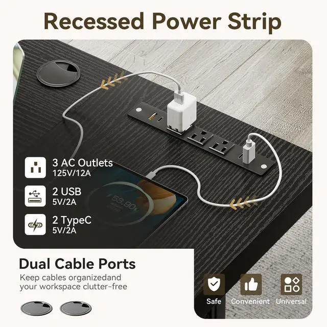 Alt view image 4 of 7 - Coleshome 71 Inch Executive Desk with USB Ports, Computer Office Desk, Large Mordern Writing Table, Workstation Business Furniture for Home Office, Black