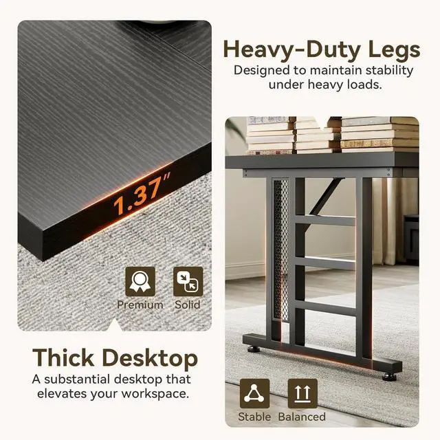 Alt view image 5 of 7 - Coleshome 71 Inch Executive Desk with USB Ports, Computer Office Desk, Large Mordern Writing Table, Workstation Business Furniture for Home Office, Black