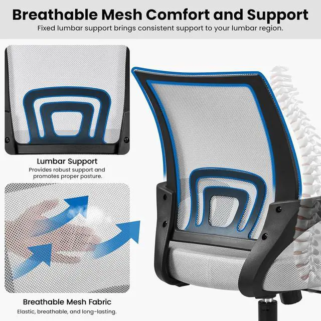 Alt view image 6 of 7 - Yaheetech 2pcs Ergonomic Desk Chair Mesh Computer Chair with Lumbar Support Armrest Executive Rolling Swivel Adjustable Mid Back Task Chair for Women Adults, Grey