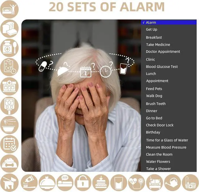 Alt view image 2 of 7 - Bgift 7 Inch Digital Alarm Clock with Date and Day of Week for Seniors-12 Alarms 20 Reminder Digital Calendar Auto Dimmable Perfect for Elderly