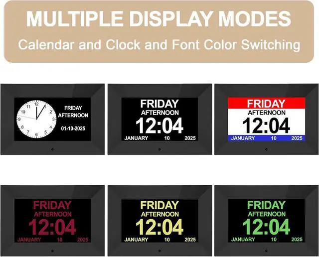 Alt view image 5 of 7 - Bgift 7 Inch Digital Alarm Clock with Date and Day of Week for Seniors-12 Alarms 20 Reminder Digital Calendar Auto Dimmable Perfect for Elderly