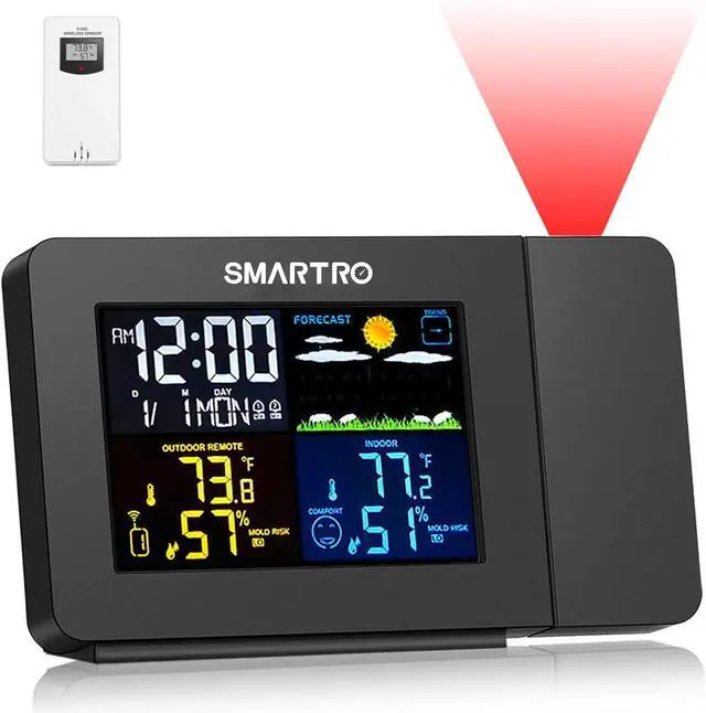 Main image of SMARTRO SC91 Projection Alarm Clock for Bedrooms with Weather Station, Wireless Indoor Outdoor Thermometer, Temperature Humidity Monitor Gauge Hygrometer