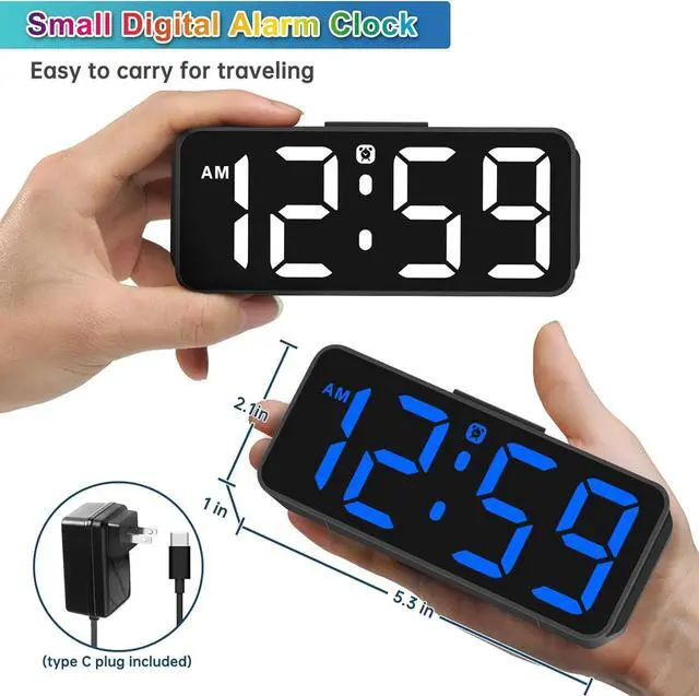 Alt view image 3 of 7 - Peakeep Small Tiny Digital Alarm Clock Plug in for Kids Bedroom Bedside Nightstand, RGB Colorful Changing Large Display for Travel, Dimmable 6 Brightness, Corded Electric Battery Backup (Black - RGB)
