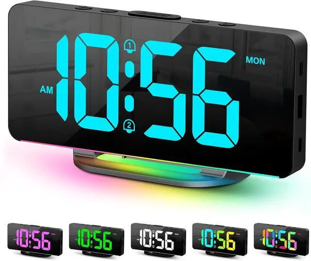 Main image of Digital Alarm Clock, Large LED Digital Clock for Bedrooms with 10 Color Changing Night Light, Adjustable Brightness, USB Charging Port, Bedside and Desk Clock for Living Room Office Decor (Black)