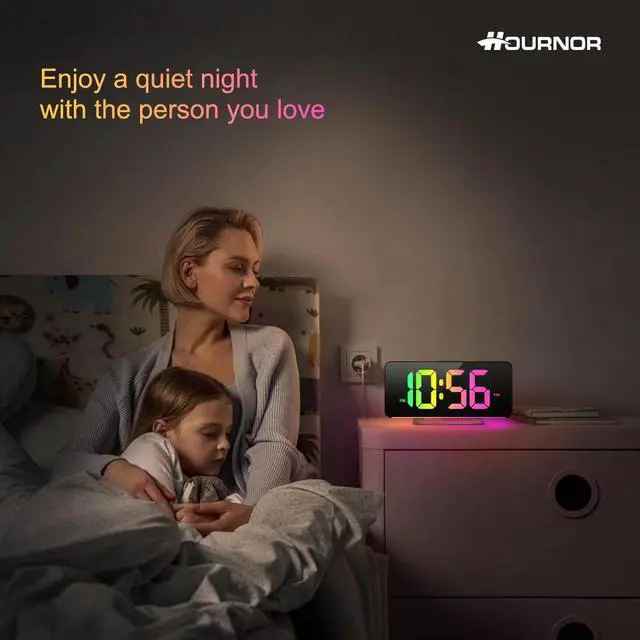 Alt view image 4 of 7 - Digital Alarm Clock, Large LED Digital Clock for Bedrooms with 10 Color Changing Night Light, Adjustable Brightness, USB Charging Port, Bedside and Desk Clock for Living Room Office Decor (Black)