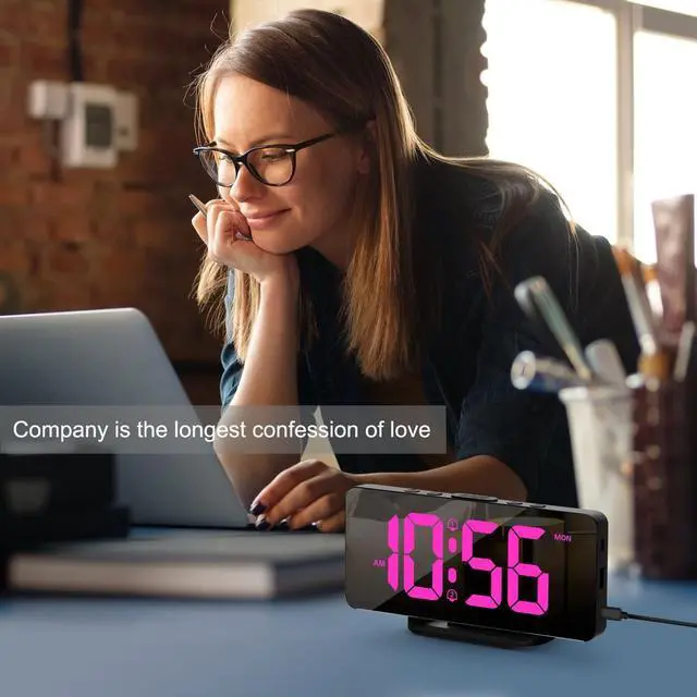 Alt view image 7 of 7 - Digital Alarm Clock, Large LED Digital Clock for Bedrooms with 10 Color Changing Night Light, Adjustable Brightness, USB Charging Port, Bedside and Desk Clock for Living Room Office Decor (Black)