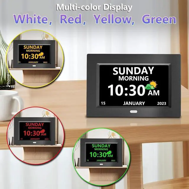 Alt view image 6 of 7 - 7 Inch Clock with Day and Date for Elderly Large Display Digital Clocks 12 Alarms 3 Display Modes Large Font Alzheimer's Clock Alarm Clocks for Seniors Auto DST Black