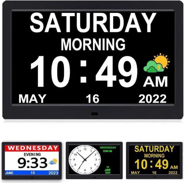 Main image of AINFTIME DST Digital Clock with Date and Day of Week for Elderly-12 Alarms Medication Reminder Dementia Alzheimers Clock Calendar with Extra Large Display (10.1 inch Black)