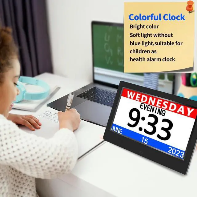 Alt view image 4 of 5 - AINFTIME DST Digital Clock with Date and Day of Week for Elderly-12 Alarms Medication Reminder Dementia Alzheimers Clock Calendar with Extra Large Display (10.1 inch Black)