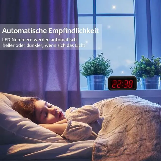 Alt view image 6 of 7 - Digital Alarm Clock, Small Wall Clock, Battery Operated, 1.2" LED Large Display, 2-Level Brightness Dimmer, 12/24Hr, Snooze, 4 PCS AA Batteries Last More Than 1 Year, for Bedroom/Desk