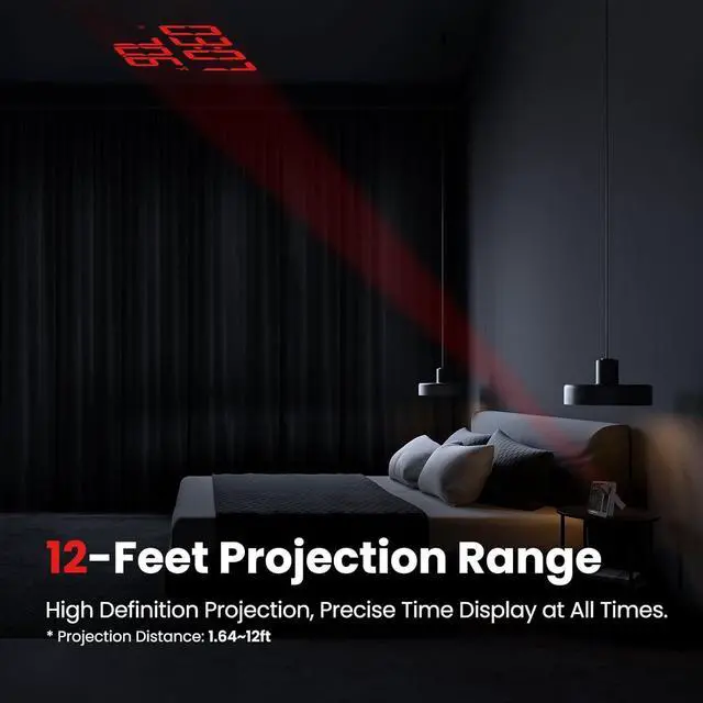 Alt view image 2 of 7 - Projection Alarm Clock, Projection Clock for Bedroom Ceiling, Projector Clock with Weather Station, Indoor Outdoor Temperature Humidity Monitor, Forecast, Adjustable Backlight, Black,No Atomic