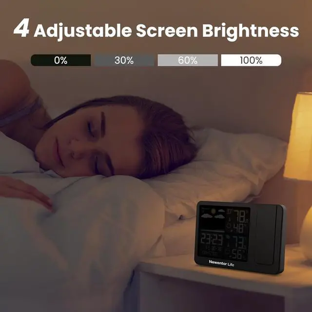 Alt view image 6 of 7 - Projection Alarm Clock, Projection Clock for Bedroom Ceiling, Projector Clock with Weather Station, Indoor Outdoor Temperature Humidity Monitor, Forecast, Adjustable Backlight, Black,No Atomic