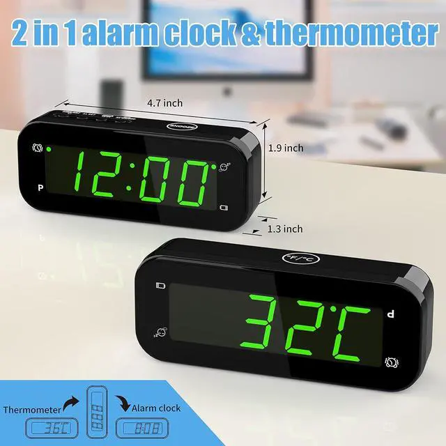 Alt view image 2 of 7 - KWANWA 2 in 1 Alarm Clock Indoor Thermometer, Digital Clock with Temperature Display, Adjustable Brightness Dimmer, 12/24Hr, Snooze, Cordless, Battery Operated, Portable Size, Small Alarm Clock