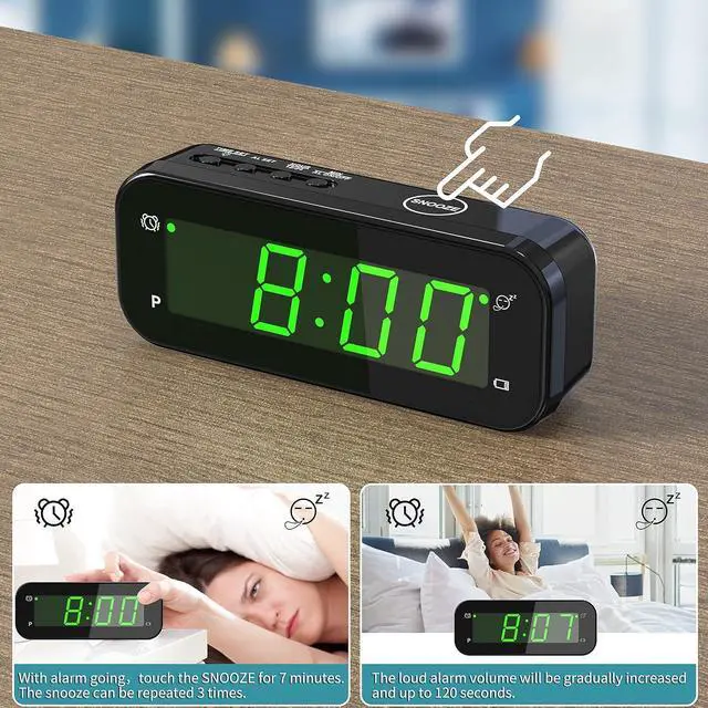 Alt view image 4 of 7 - KWANWA 2 in 1 Alarm Clock Indoor Thermometer, Digital Clock with Temperature Display, Adjustable Brightness Dimmer, 12/24Hr, Snooze, Cordless, Battery Operated, Portable Size, Small Alarm Clock