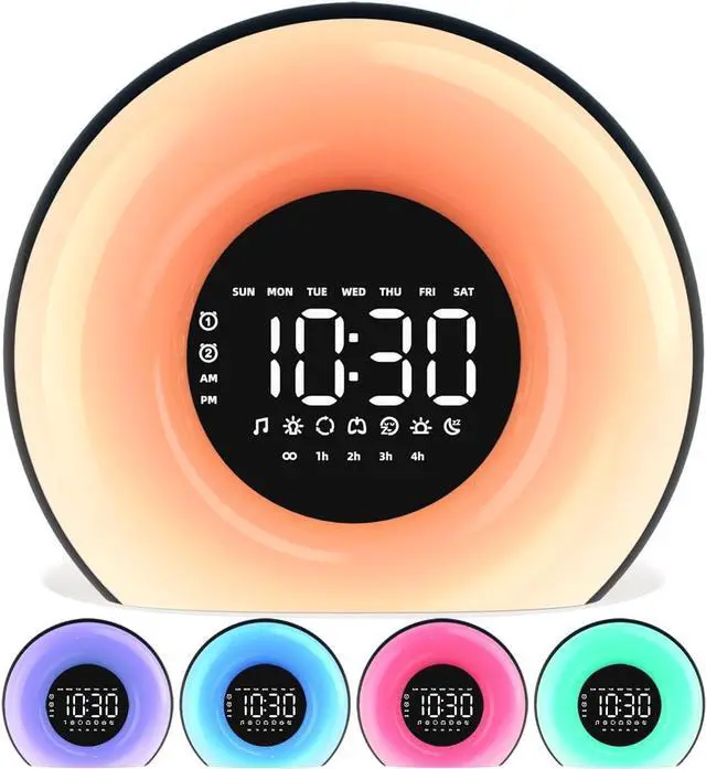Main image of Wake Up Light Sunrise Alarm Clock with Sunrise Sunset Simulation 23 Nature Sleep Sounds 13 Colors Night Light Dual Alarms Snooze Function Sleep Aid for Heavy Sleepers Kids Adults (Black)