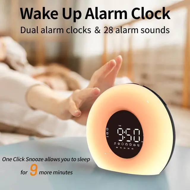 Alt view image 2 of 7 - Wake Up Light Sunrise Alarm Clock with Sunrise Sunset Simulation 23 Nature Sleep Sounds 13 Colors Night Light Dual Alarms Snooze Function Sleep Aid for Heavy Sleepers Kids Adults (Black)