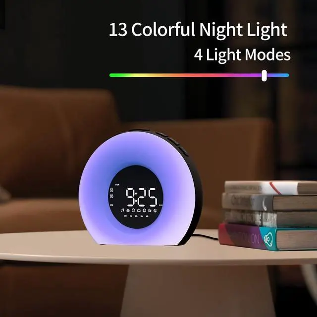 Alt view image 4 of 7 - Wake Up Light Sunrise Alarm Clock with Sunrise Sunset Simulation 23 Nature Sleep Sounds 13 Colors Night Light Dual Alarms Snooze Function Sleep Aid for Heavy Sleepers Kids Adults (Black)