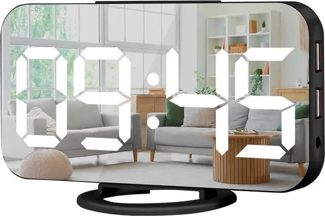 Main image of Digital Alarm Clock,Large Display LED and Mirror Desk Clock with Dual USB Charger Ports, 3 Levels Brightness,12/24H Alarm Clocks, Modern Electronic Clock for Bedroom Living Room Office-Black