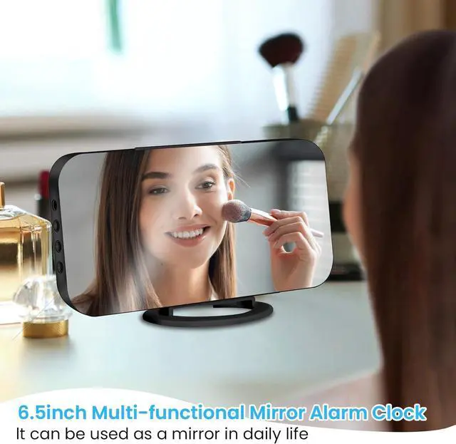 Alt view image 2 of 7 - Digital Alarm Clock,Large Display LED and Mirror Desk Clock with Dual USB Charger Ports, 3 Levels Brightness,12/24H Alarm Clocks, Modern Electronic Clock for Bedroom Living Room Office-Black