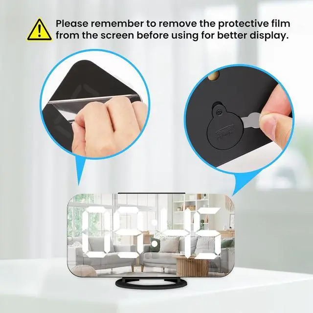 Alt view image 6 of 7 - Digital Alarm Clock,Large Display LED and Mirror Desk Clock with Dual USB Charger Ports, 3 Levels Brightness,12/24H Alarm Clocks, Modern Electronic Clock for Bedroom Living Room Office-Black