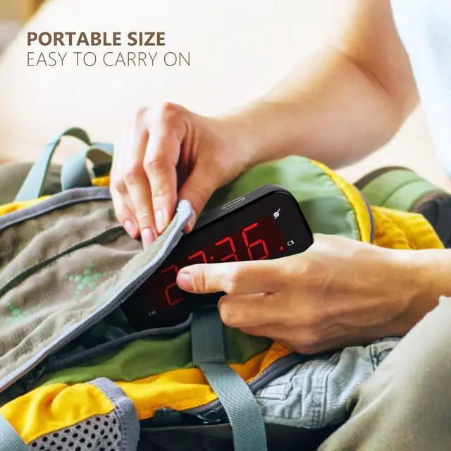 Alt view image 3 of 7 - Small Digital Clock Battery Operated, LED Travel Alarm Clock Battery Powered with Snooze, Cordless, Brightness Adjustable, 12/24Hr, Easy to Use