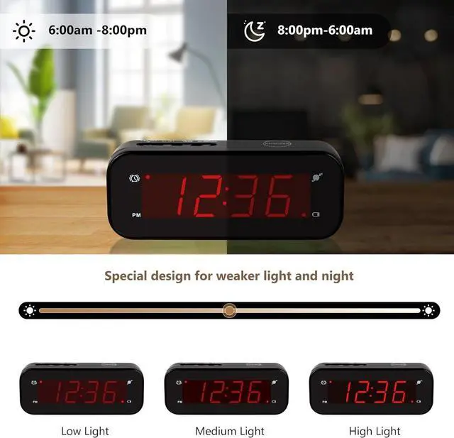 Alt view image 5 of 7 - Small Digital Clock Battery Operated, LED Travel Alarm Clock Battery Powered with Snooze, Cordless, Brightness Adjustable, 12/24Hr, Easy to Use