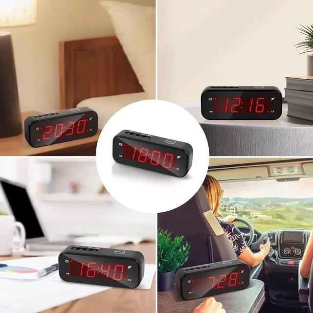 Alt view image 6 of 7 - Small Digital Clock Battery Operated, LED Travel Alarm Clock Battery Powered with Snooze, Cordless, Brightness Adjustable, 12/24Hr, Easy to Use