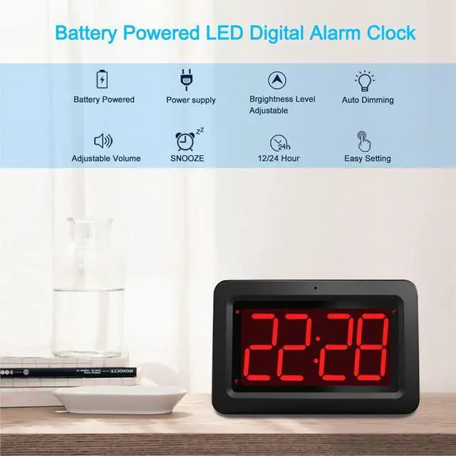 Alt view image 3 of 7 - Digital Wall Clock, 3,2'' Led Large Display Alarm Clock, 2-Level auto dimming, 2 Ways of Power (USB or Battery), 2 D Cell Batteries Last About 12 Monthsfor Bedroom