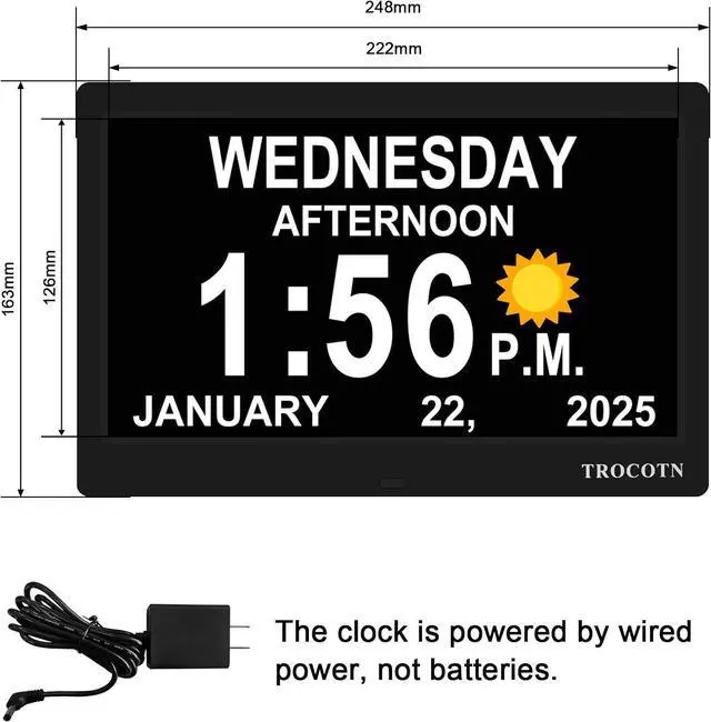 Alt view image 2 of 7 - TROCOTN Dementia Clocks, Large Display Calendar Alarm Clock with Auto DST for Seniors, 5 Display Modes Large Font Digital Clock with Custom Alarms Day Date Clocks. (10 Inch Black)