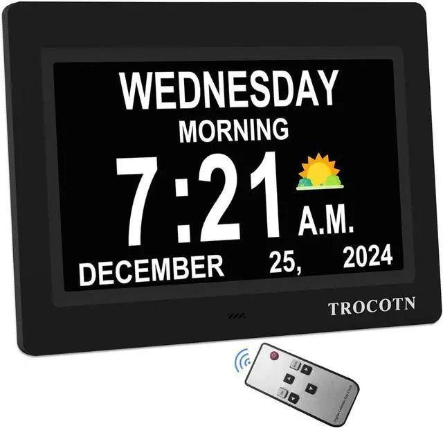 Main image of TROCOTN Dementia Clock Large Digital Clock for Seniors, Calendar Large Display with Custom Alarms,Wall Clock with Day & Date(7 inch Black)