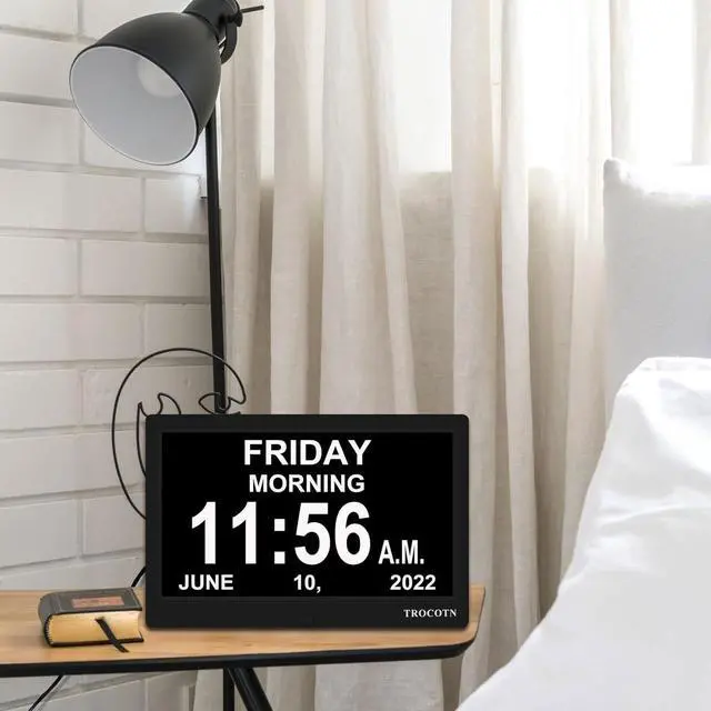 Alt view image 7 of 7 - TROCOTN Dementia Clocks, Large Display Calendar Alarm Clock with Auto DST for Seniors, 5 Display Modes Large Font Digital Clock with Custom Alarms Day Date Clocks. (10 Inch Black)