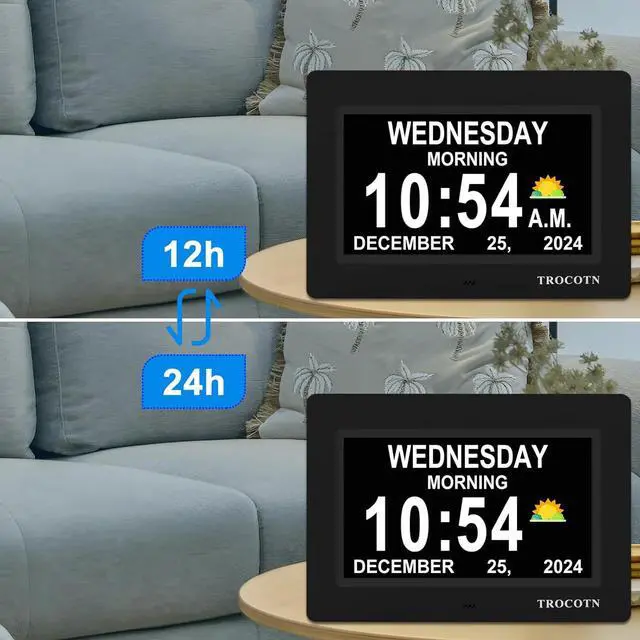 Alt view image 2 of 7 - TROCOTN Dementia Clock Large Digital Clock for Seniors, Calendar Large Display with Custom Alarms,Wall Clock with Day & Date(7 inch Black)