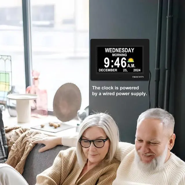 Alt view image 6 of 7 - TROCOTN Dementia Clock Large Digital Clock for Seniors, Calendar Large Display with Custom Alarms,Wall Clock with Day & Date(7 inch Black)