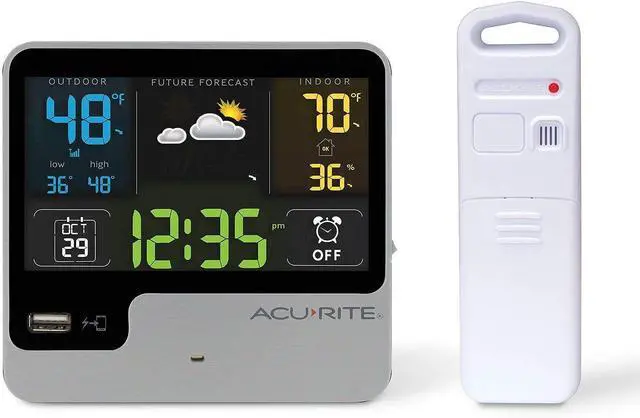 Main image of AcuRite 01129M Alarm Clock with USB Charger, Outdoor Temperature & Weather Forecas