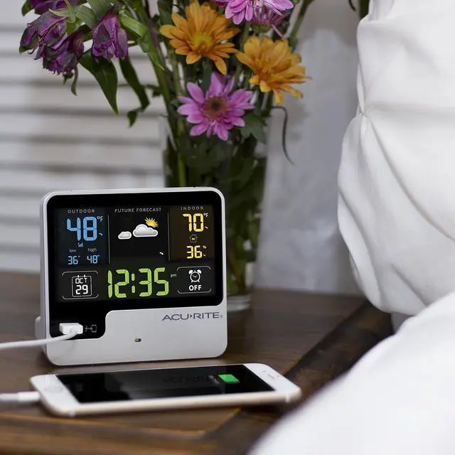 Alt view image 2 of 3 - AcuRite 01129M Alarm Clock with USB Charger, Outdoor Temperature & Weather Forecas