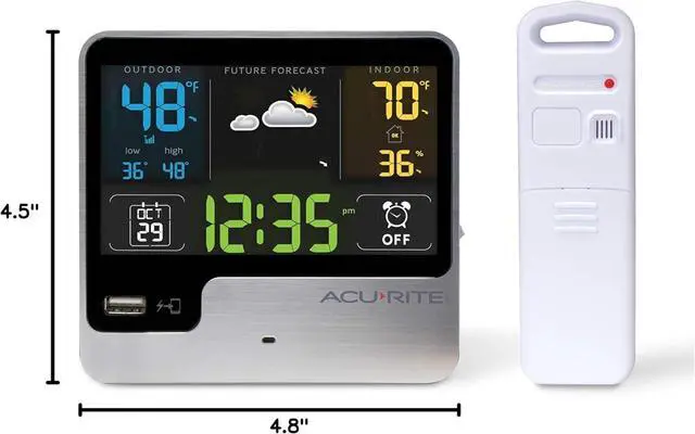 Alt view image 3 of 3 - AcuRite 01129M Alarm Clock with USB Charger, Outdoor Temperature & Weather Forecas