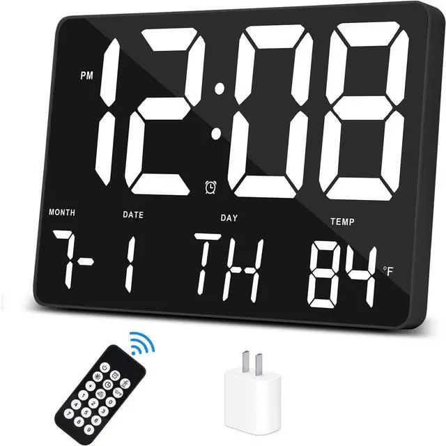 Main image of Amgico Digital Alarm Clock with Snooze, Temperature, Auto Dimming, 11.5" Large Display Calendar, Desk/Wall Clock for Bedroom, Living Room, Office, Home, Classroom, Kids, Elderly - White