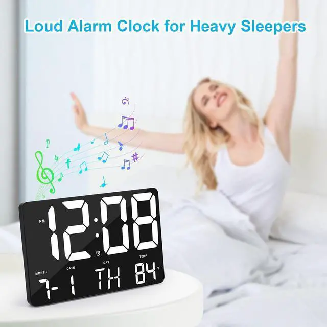 Alt view image 2 of 7 - Amgico Digital Alarm Clock with Snooze, Temperature, Auto Dimming, 11.5" Large Display Calendar, Desk/Wall Clock for Bedroom, Living Room, Office, Home, Classroom, Kids, Elderly - White