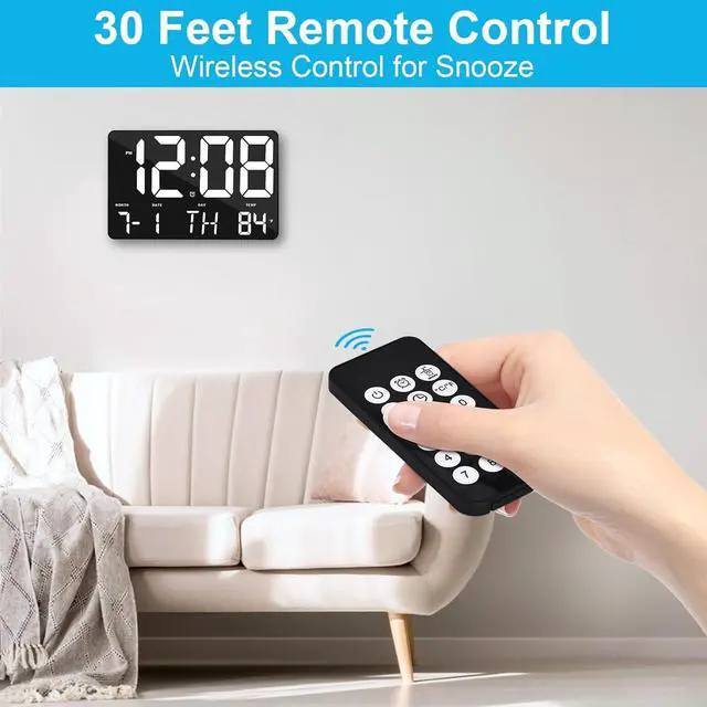 Alt view image 5 of 7 - Amgico Digital Alarm Clock with Snooze, Temperature, Auto Dimming, 11.5" Large Display Calendar, Desk/Wall Clock for Bedroom, Living Room, Office, Home, Classroom, Kids, Elderly - White