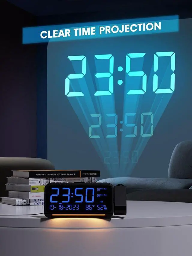 Alt view image 3 of 7 - Projection Alarm Clock for Bedroom Ceiling, Digital Clock Projector with Weekday/Weekend Mode, Date, Temperature, Humidity, Type-C USB Charger, Snooze, Dual Alarms, Dimmer,12/24H