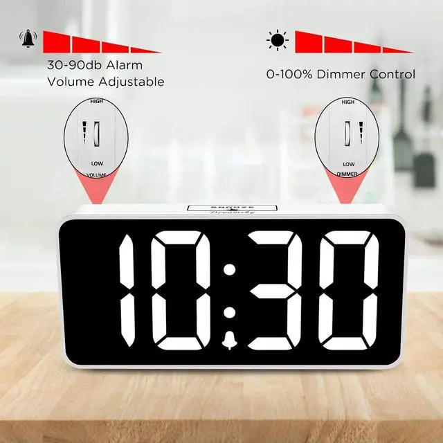 Alt view image 5 of 7 - DreamSky Large Digital Alarm Clock Big Numbers for Seniors & Visually Impaired, 9 Inches Electric Clocks for Bedroom, Jumbo Display Fully Dimmable Brightness, USB Ports, Adjustable Alarm Volume