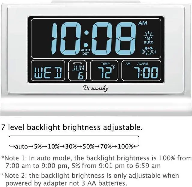 Alt view image 2 of 7 - DreamSky Alarm Clocks for Bedrooms with Battery Backup, Auto Set Digital Clock with Date and Day of Week, 5 Inch Large Display with Weekday Temperature, USB Ports, Auto DST, Brightness Dimmer, 12/24H