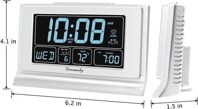 Alt view image 6 of 7 - DreamSky Alarm Clocks for Bedrooms with Battery Backup, Auto Set Digital Clock with Date and Day of Week, 5 Inch Large Display with Weekday Temperature, USB Ports, Auto DST, Brightness Dimmer, 12/24H