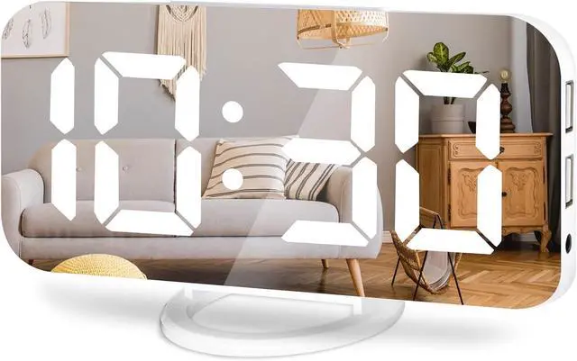 Main image of White Digital Alarm Clock for Bedrooms, Large LED Mirror Display Despertador Digital, 2 USB Charging Ports, Auto Dim Mode, Clocks for Bedroom Office Living Room